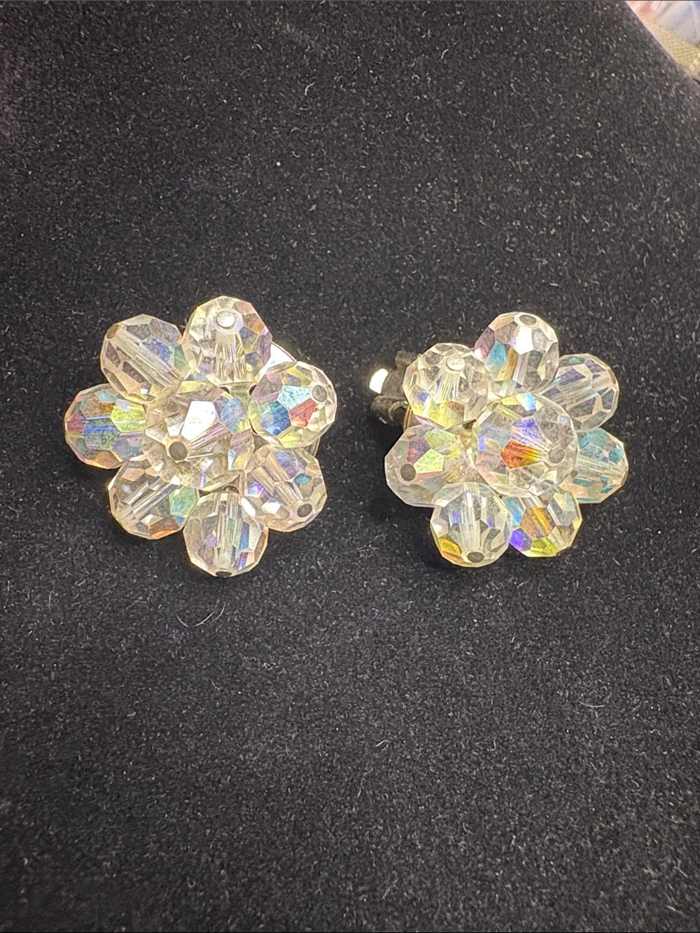 Iridescent Crystal Flower Clip-On Earrings - Clear